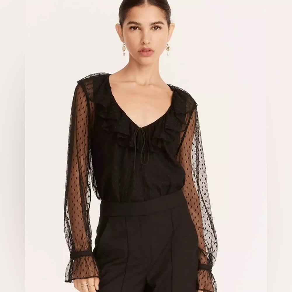 J. Crew Ruffle-Neck Clip Dot V-Neck Blouse